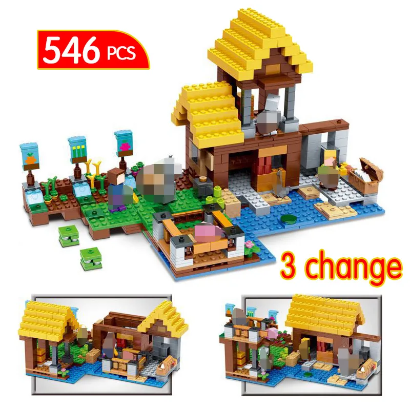 

546pcs My World Village Farm Cottage Building Blocks Compatible LeOINGLY Minecrafted Maynkraft Figures Bricks Toys For Children