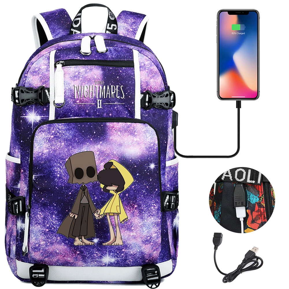Game Little Nightmares 2 Backpack Teenager Children Book Bags Multifunction USB Charging Bag Women Men Pack Travel Mochila | Багаж и сумки
