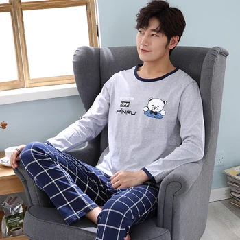 

Men Pajama Sets Cotton Male Long Sleeve Striped Pyjama Set For Man Autumn Sleepwear Suit Pijama Casual Homewear Nightwear L-XXXL