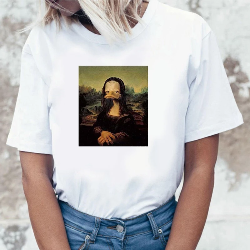 

Graphic tees tops Mona Lisa theme tshirts women funny t shirt white Tops casual short Camisetas Mujer_T-Shirt