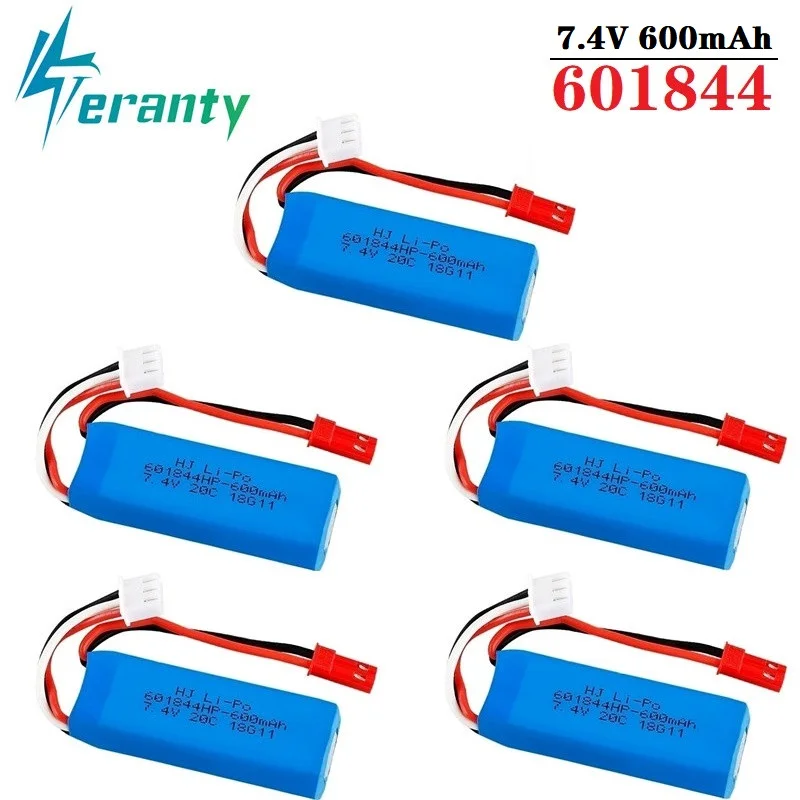 1/2/3/5Pcs 7.4V 600mAh 601844 20C Lipo Battery for WLtoys K969 K979 K989 K999 P929 P939 2s 7.4v RC Car Parts | Игрушки и хобби