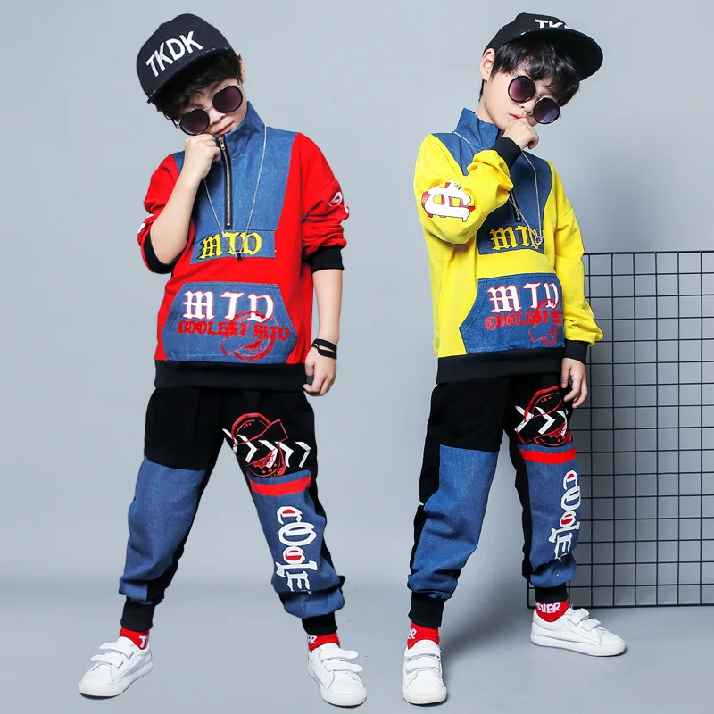 New Model 2019 Boy Suit High collar cowboy Splicing Sportswear 2 sets spring and autumn clothes clothing Children's we | Детская