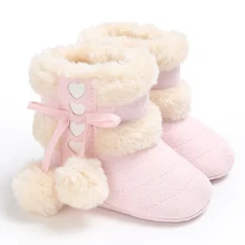 Детские ботинки; детская зимняя обувь; пинетки для малышей с помпонами; теплые ботинки; плюшевая мягкая подошва; зимняя обувь для маленьких девочек