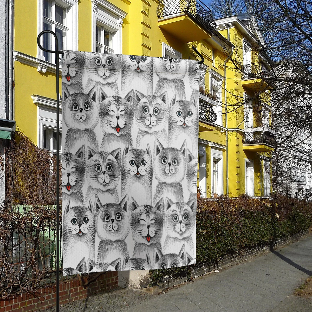 Black And White Cat Cartoon Garden Flags House Decor Mini Yard Banner Polyester | Дом и сад