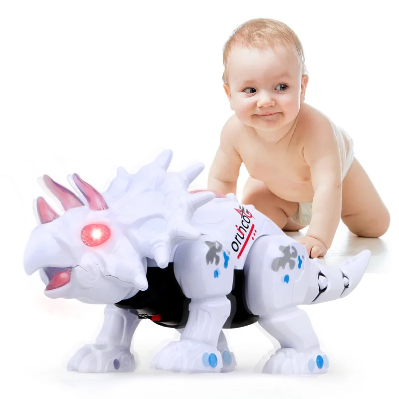 

Children Model Smart Electric Dinosaur Toy Cartoon Mechanical Dragon Triceratops World Animal Model Set Cross Border