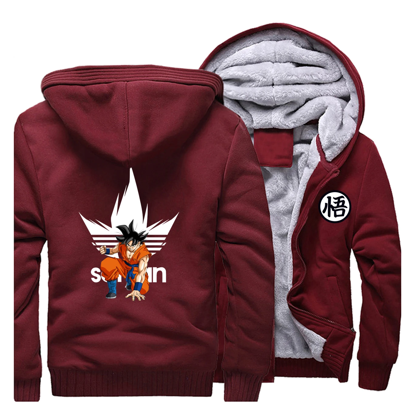 Keep Warm Winter Dragon Ball Mens Hoodies Super Saiyan Print Sweatshirt Japan Anime Casual Thick Jacket Coats Cartoon Hoody - Цвет: Wine Red 5