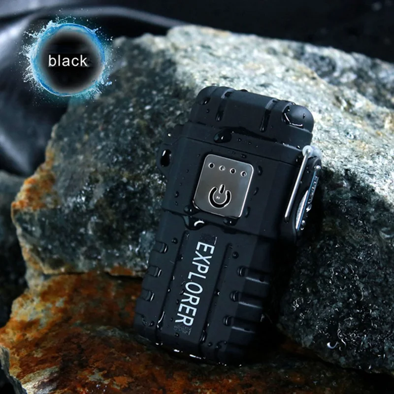 Зарядка через usb показывает батарею сенсорный сенсор Зажигалка активный отдых, Спорт Водонепроницаемый более легкий импульс плазменный двойной дуговой прикуриватель - Цвет: BK
