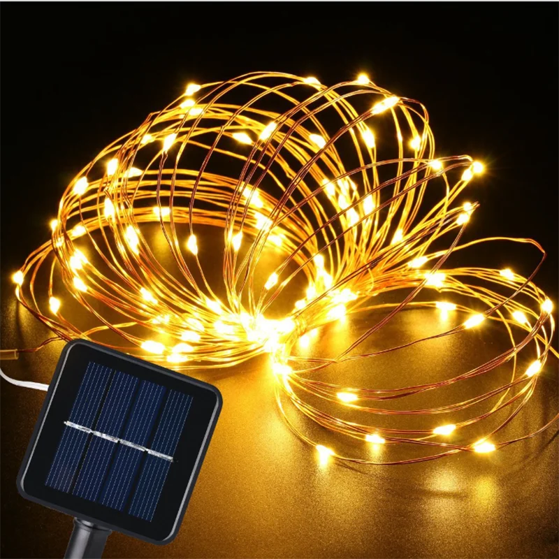 

12M Christmas Lamp LED Solar String Light Copper Wire Led Fairy Lights Outdoor Holiday Lighting Garland Decoration Party Wedding