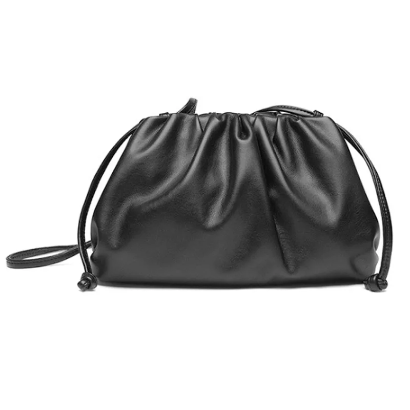 Black Новое вечернее вечерние сумки кошелек для женщин большой ruched сумка-чехол для подушки кожаные сумки Портфели Сумки из натуральной кожи, зимняя сумка, цвета: белый, коричневый, черный - Цвет: Black