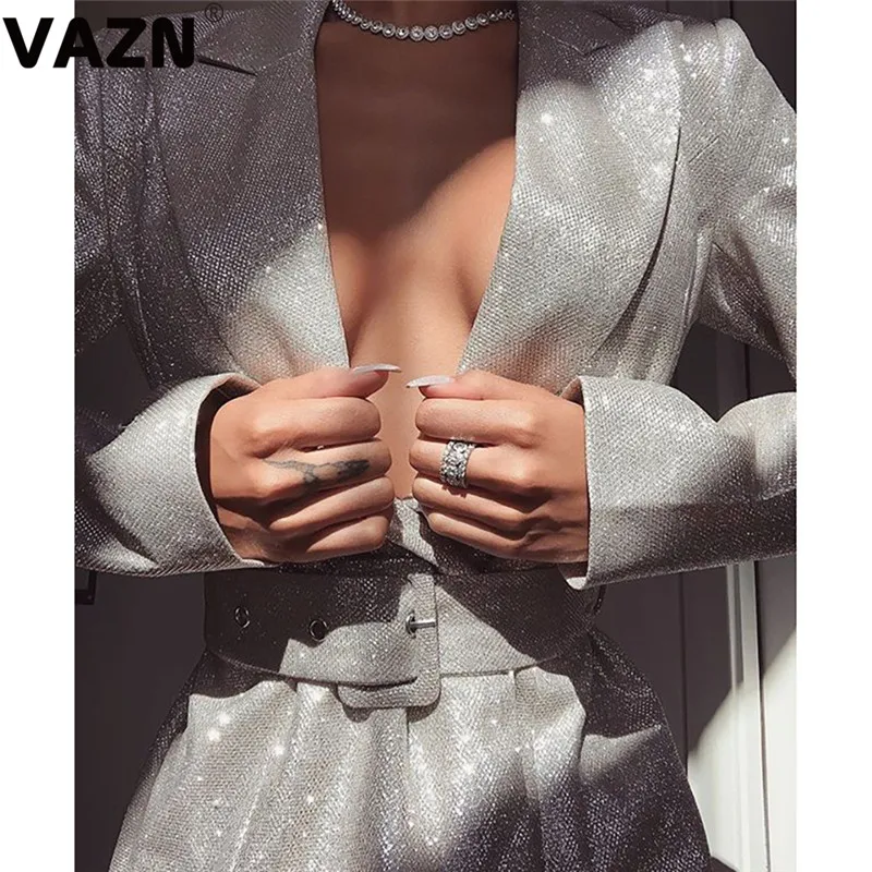 VAZN, пояс, однотонный, стильный костюм с v-образным вырезом,, хит, модный, для девушек, на каждый день, для женщин, блейзеры с зазубринами, длинный рукав, для женщин, повседневный стиль