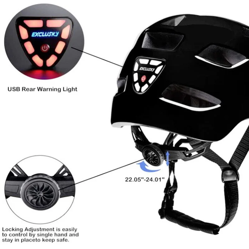 Exclusky Mtb Mountain Bike Helmet With Led Light Usb Charging Red Cycling  City Helmet Bicycle Safety Sport Cap Size 56~61cm E - Bicycle Helmet -  AliExpress