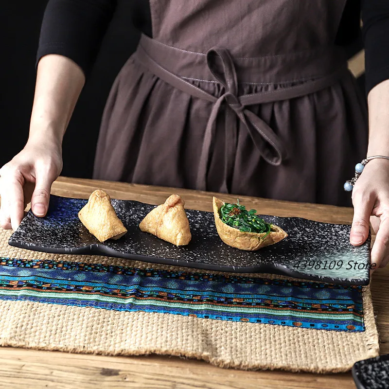 Японская кухня суши блюдо креативное прямоугольное блюдо ручная роспись столовая посуда в ретро стиле домашнее обеденное блюдо керамическая посуда суши блюдо
