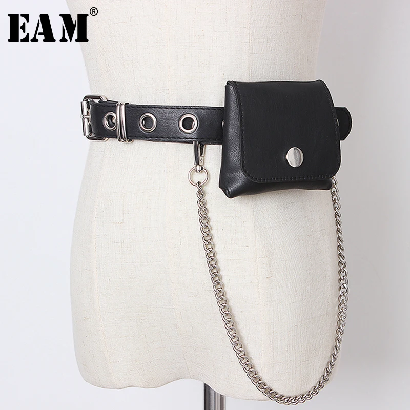 

[EAM] Pu Leather Black Hollow Out Chain Mini-bag Belt Personality Women New Fashion Tide All-match Autumn Winter 2019 1A141