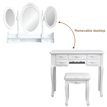 

Dresser Vanity-Set Cushioned Stool Dressing Mirror Table 7-Drawer Storage-Cabinet Dressing-Table Makeup Cosmetic Nordic Modern