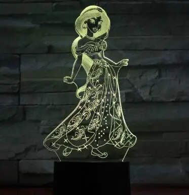 Princess 3 Красавица и Чудовище светодиодный 3d-ночник принцесса Белла Декор для спальни подарок для маленькой девочки ночник для стола ночник Принцесса Белль - Испускаемый цвет: Princess 3