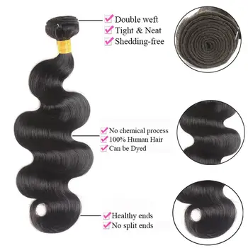 MSH Hair Brazilian Body Wave Human Hair Weave Bundles With 4*4 Lace Closure 130% Density Non-Remy Medium Ratio 6