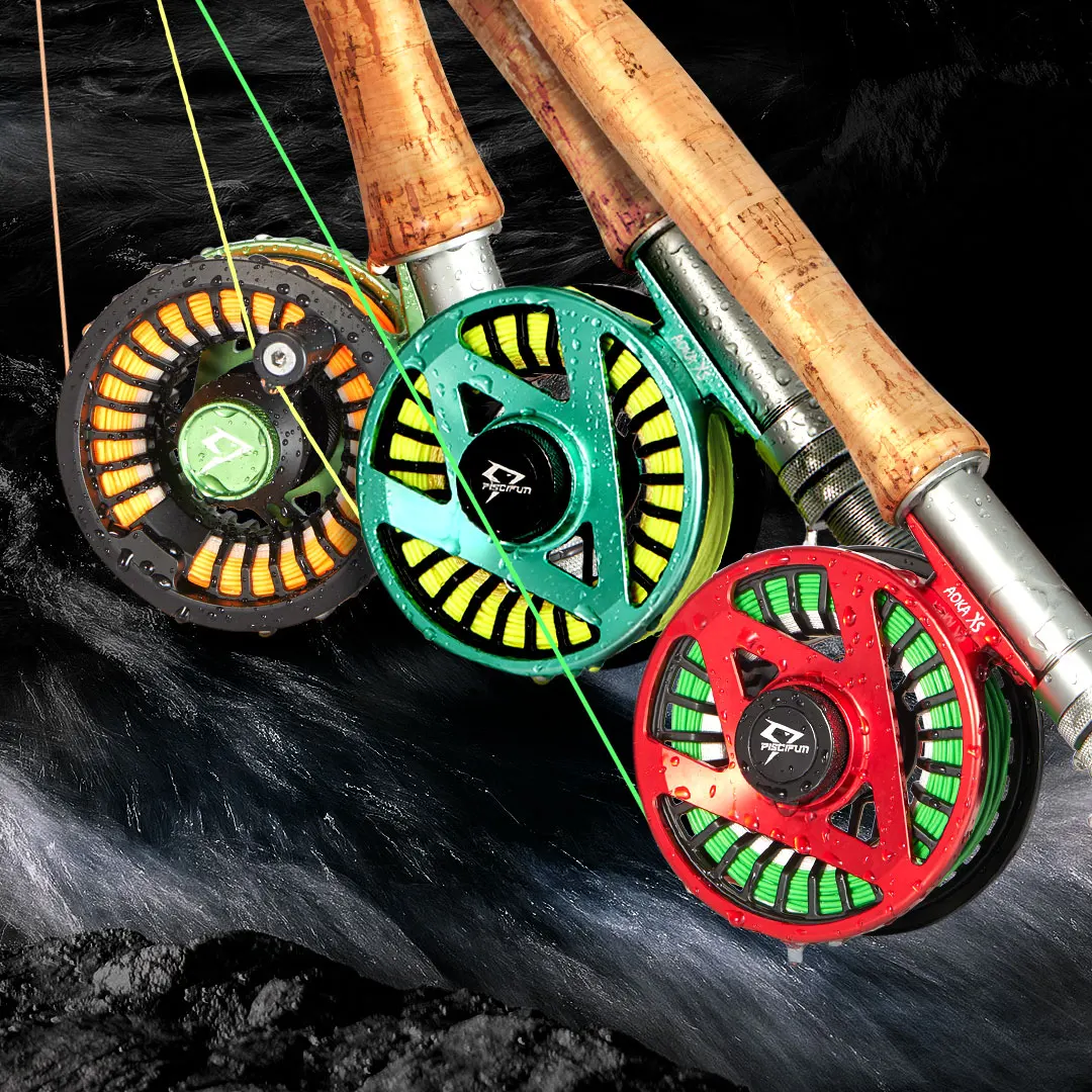 Piscifun AOKA XS Fly Reel Sealed Double Click Carbon Fiber Drag System CNC  Machined 3 4 5 6 7 8 WT Fly Fishing (Fruit Green)