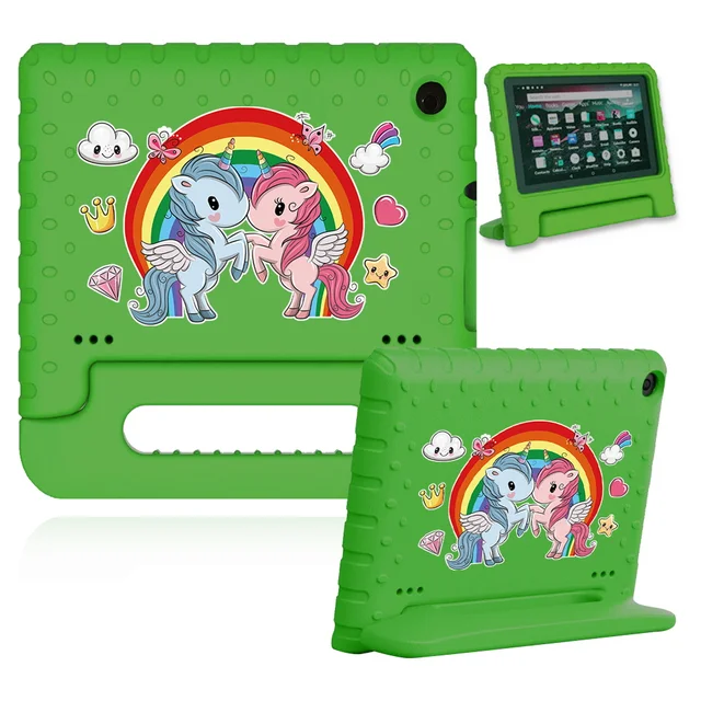 Cute Cartoon Kids Cover for Fire 7 (5th 7th 9th Gen)/HD 8 Tablet Handle Stand Funda Case for Fire HD 8 Plus (10th Gen 2020) 11.green case-twin u