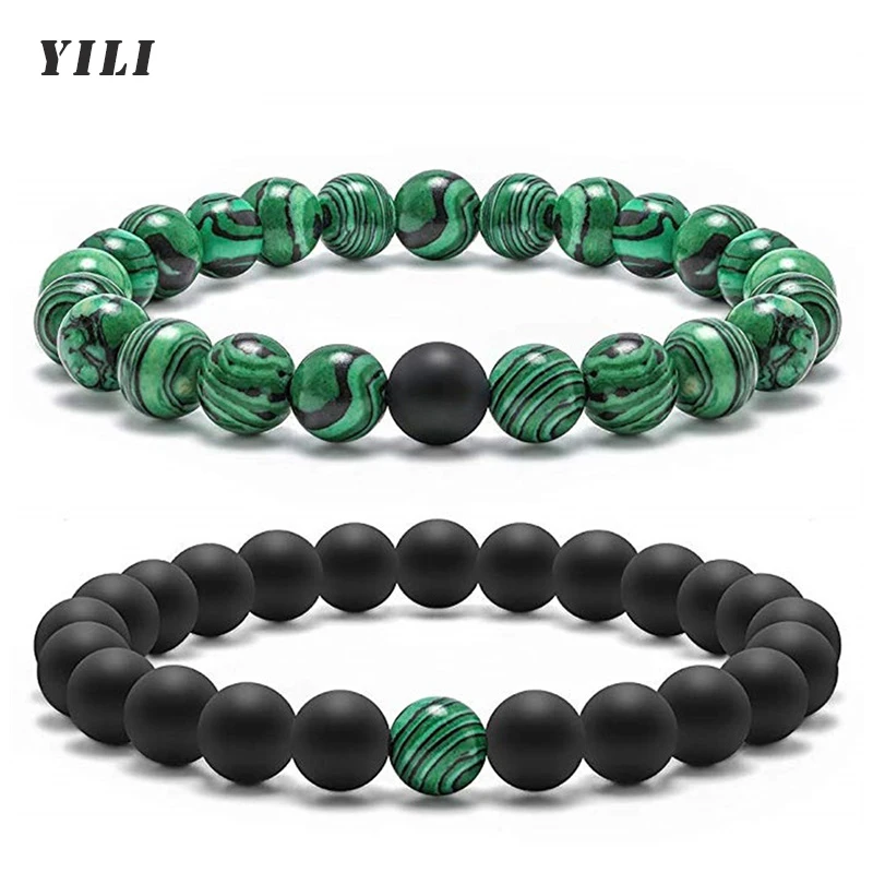 Браслет из натурального малахата для мужчин и женщин эластичный шнурок пар