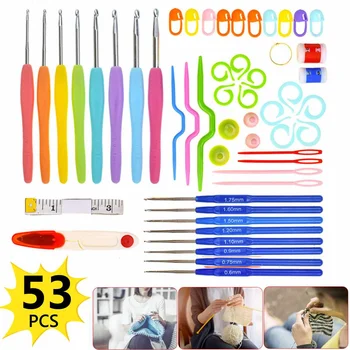 

53 Styles Set Crochet Hook Set With Yarn Knitting Needles Sewing Tools Set Knit Gauge Scissors Stitch Holder Hook For Knitting