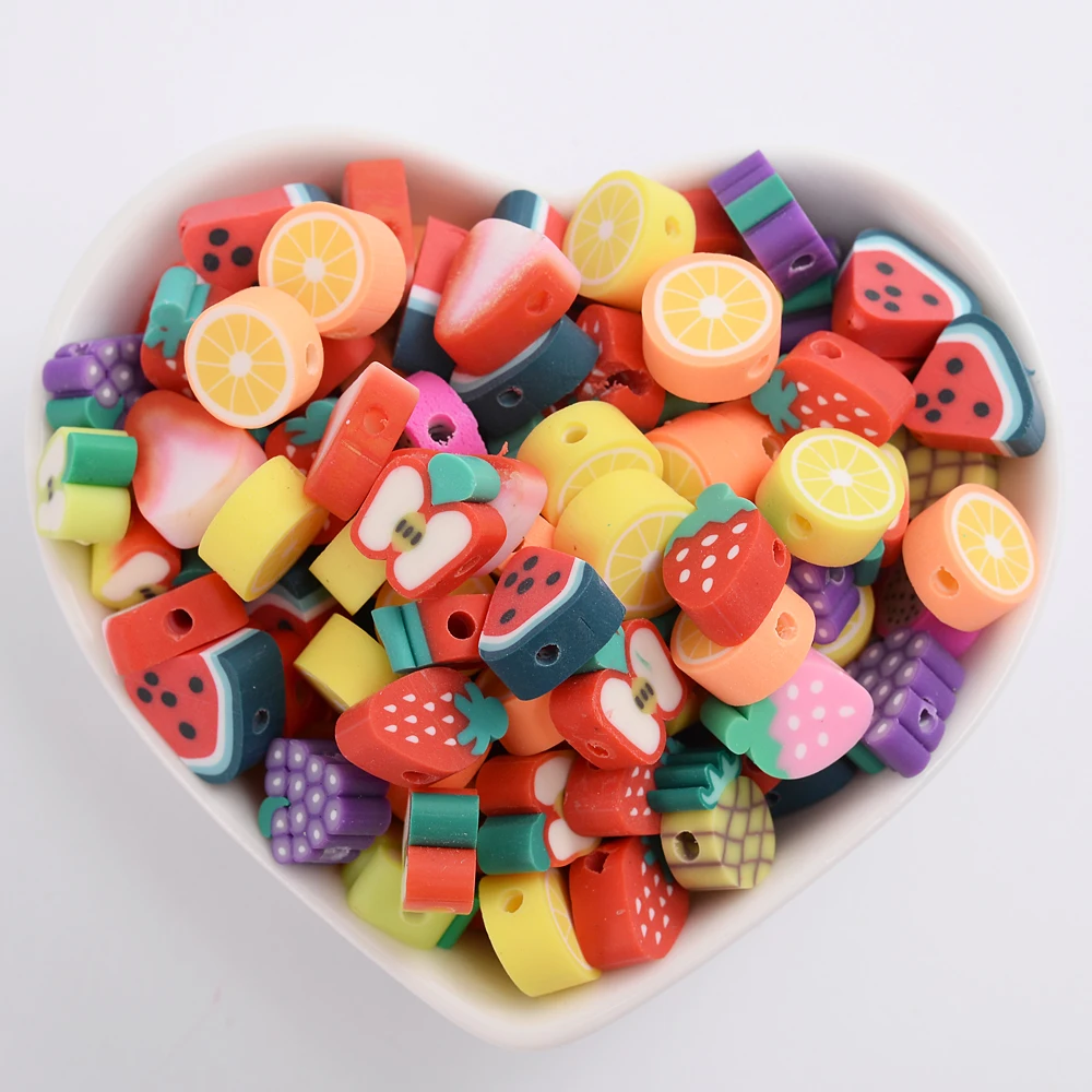 30/50/100pcs 10mm Mixed Fruit Beads Polymer Clay Beads Loose Beads For  Jewelry Making DIY Bracelet Necklace Accessories