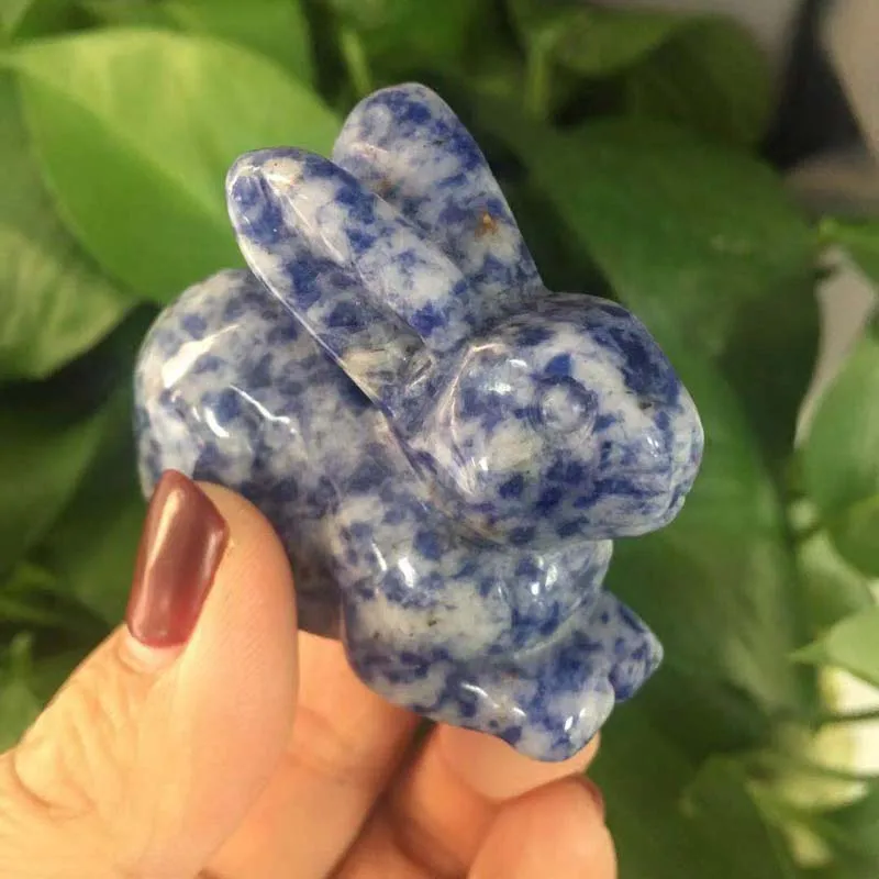 2 дюйма Кролик Форма содалит камни целебные Кристаллы Камень «reiki» кулон фигурка для домашнего стола украшения подарок XY