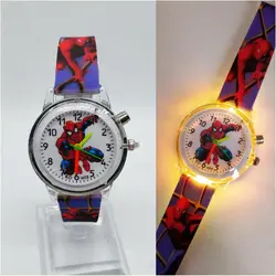 Мигающий свет Человек-паук детские часы высокого качества детские часы подарок для студентов мальчиков и девочек часы печать силиконовый