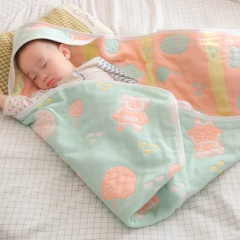 

6-layer Cotton Cute Cartoon Printed Baby Swaddle Wraps Blanket Newborn Swaddling Bag Infant Sleepsack Stroller Cover Bedding Set