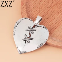 ZXZ 2 шт антикварные серебряные большие подвески в форме сердца для ожерелья ювелирных изделий 57x55 мм