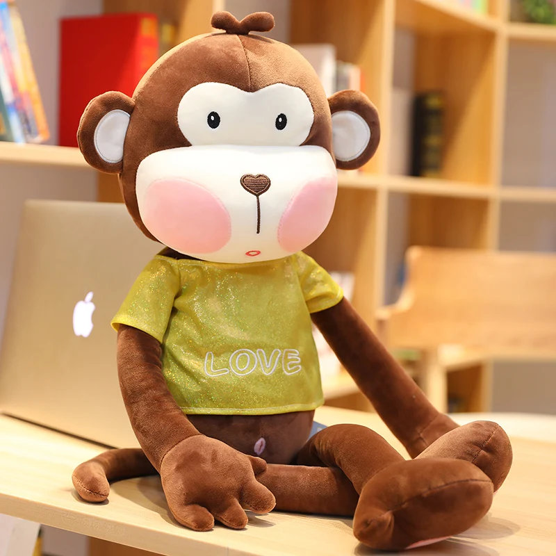 Игрушек! Милая плюшевая игрушка, милая мультяшная застенчивая обезьяна, футболка с длинными рукавами, мягкая кукла, Подушка-жук, подарок на день рождения, Рождество