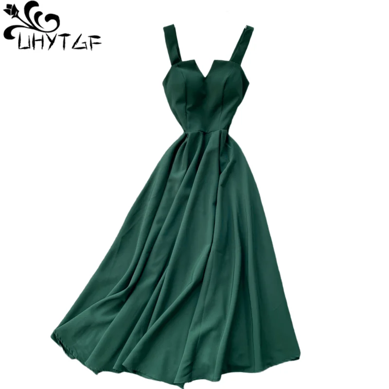 

UHYTGF Женская одежда, летние сарафаны, платье, женское пикантное платье с открытыми плечами и лямкой на шее, женские элегантные платья с широкой юбкой, 1148