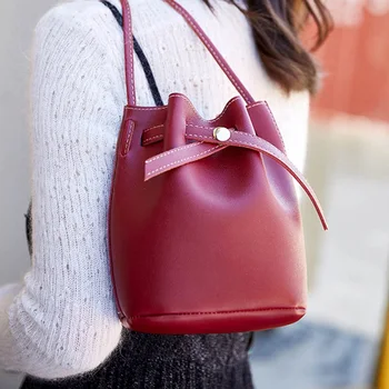 

2019 Women Fashion Bucket Bag PU Leather Solid Color Crossbody Shoulder Bag Girls Drawstring Messenger Shoulder Bag Dropship New