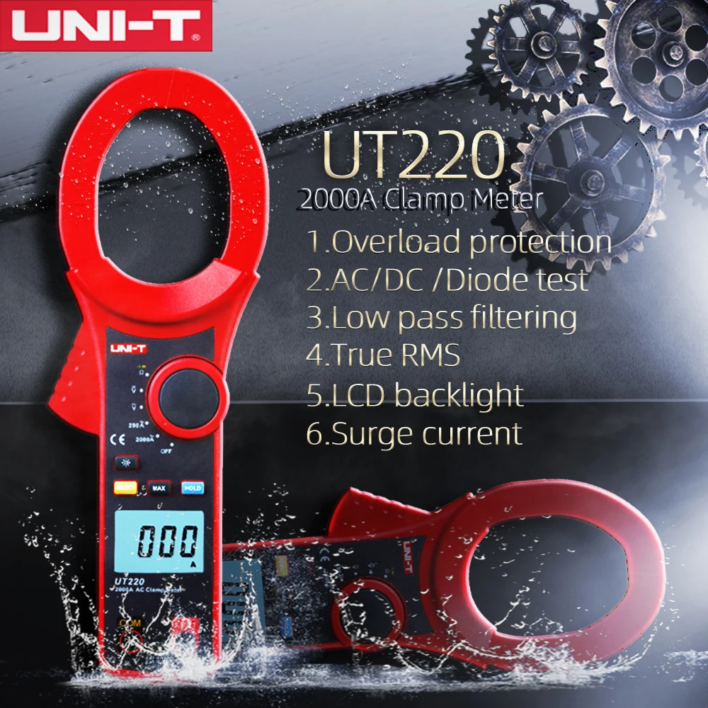UNI T Цифровые токоизмерительные клещи UT221 UT220 AC DC 2000A Амперметр True RMS Авто Диапазон