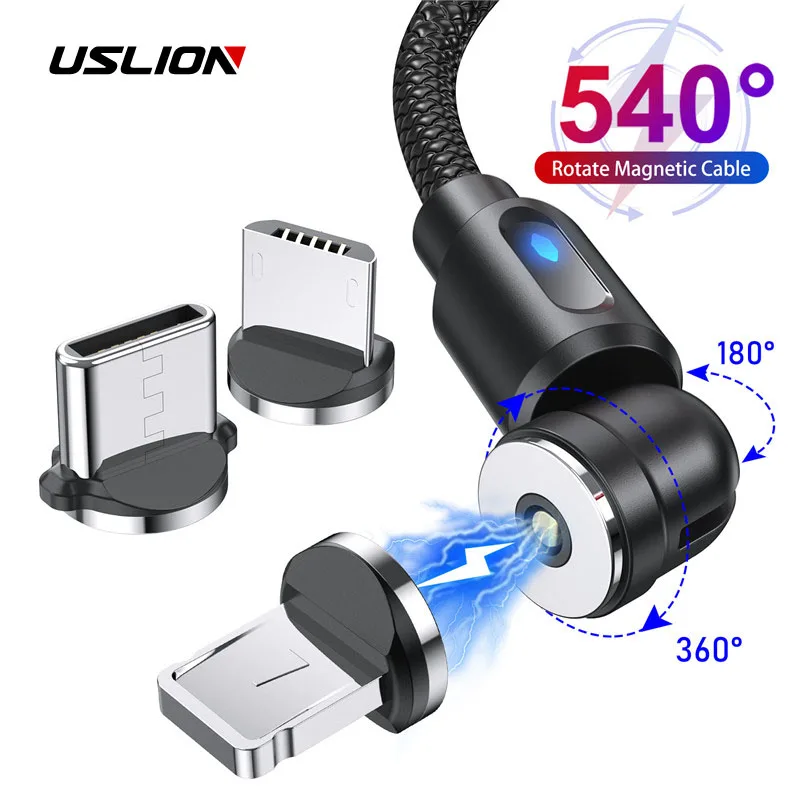 Магнитный кабель USLION Micro USB Тип C зарядное устройство светодиодный ПВХ для iPhone 12 11