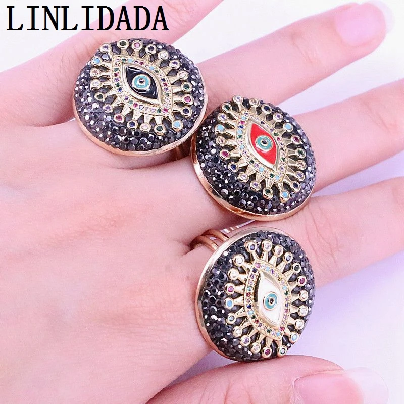 5 шт. Новое модное позолоченное кольцо CZ Micro Pave Eye эмаль кольцо горный хрусталь подвеска с мозаикой из драгоценных камней кольцо женские ювелирные изделия