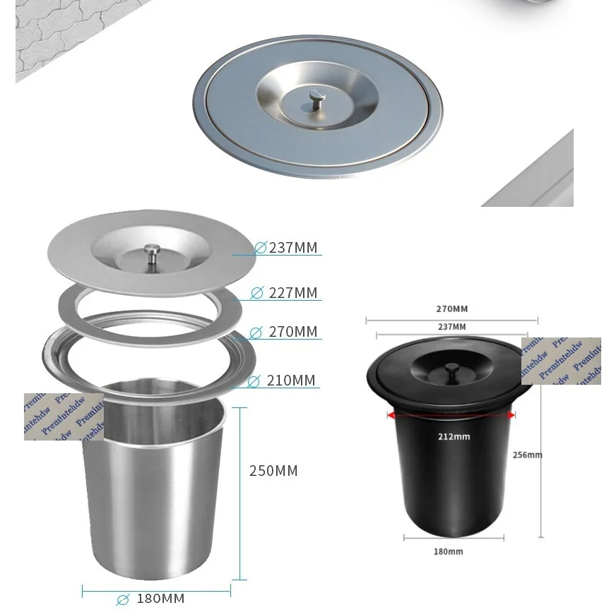 8LStainlessSteelCountertopBenchTopMountWasteGarbageTrashBin