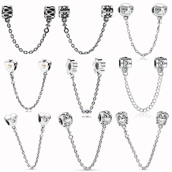 

Classic 925 Sterling Silver 9 Types Safety Chain fit Original Pandora Bracelets Women DIY Jewelry