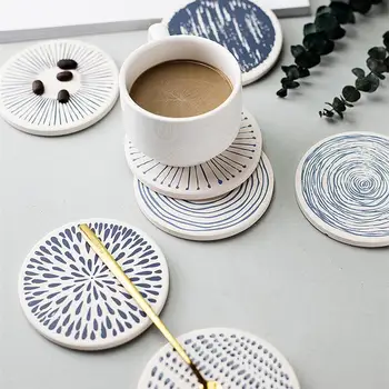 

2pcs Creative Round Coasters Diatomite Heat Insulation Cup Mat Drink Coasters Cup Pad for House Bar Office