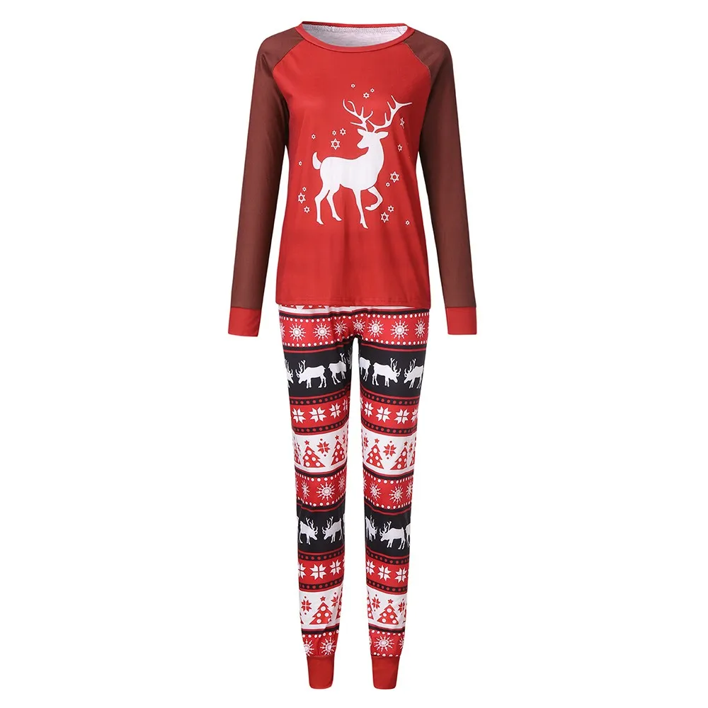 2PCS Family Christmas Pajamas Suit For Lady Mom Pajamas Cartoon Deer Print Top+Pants Happy Family Clothes Sleepwears