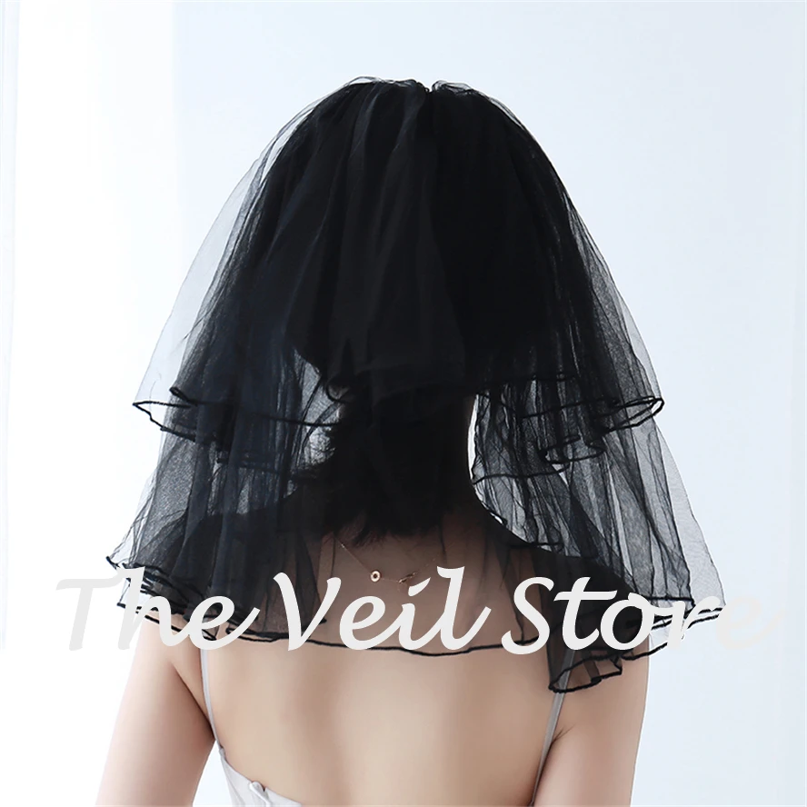 Короткий черный 2 слоя Тюль свадебная вуаль для невесты с расческой Voiles Mariage Noir Courte свадебная фата Negra фотосессия