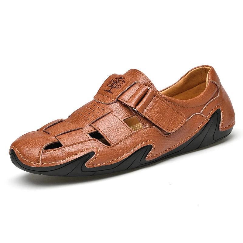 Summer Men's Leather Sandals Outdoor Handmade Sandals Brand Men Slippers Shoes Walking Breathable Men Beach Shoes Roman Shoes