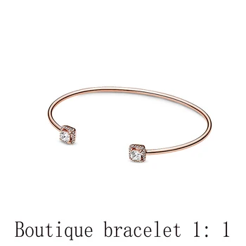

[New] 100% 925 sterling silver ladies gift luxury exquisite 588508C01 rose gold square glitter opening bracelet free shipping