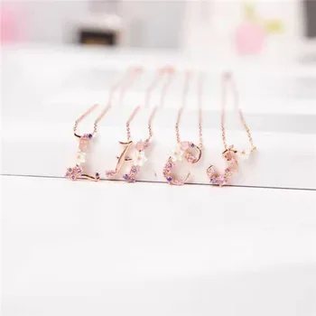 

Womem's 26 Letters Rose Gold Color 925 Silver Bells Necklace Fashion Luxury Designer High Quality Sweet Necklaces For Woman
