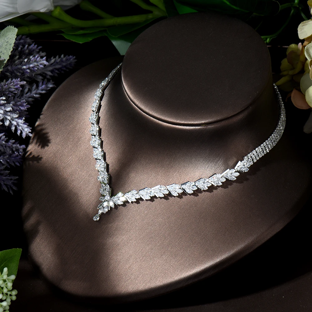 HIBRIDE Fashion Leaf Design 4pcs AAA CZ Women Bridal Wedding Jewelry Set Earring Necklace Set parrure bijoux femme mariage N-119 - Image 5