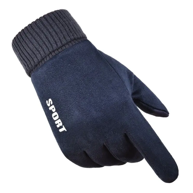 Mens Winter Thick Plush Lining Suede Stretch Gloves Touchscreen Thermal Ribbed Cuff Snow Ski Driving Sports Mittens Wrist Warmer - Цвет: QBL