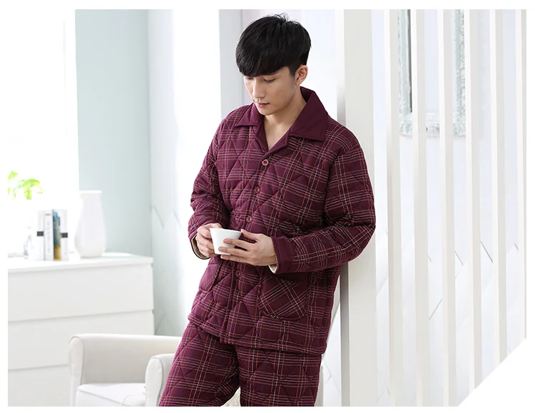 pijamas masculino inverno grosso dormir pijamas conjunto