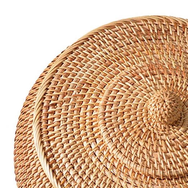 LBER Rattan Boxes with Lid Hand-Woven Multi-Purpose Wicker Tray with Durable Rattan Fiber Round 11 Inch Diameter 6