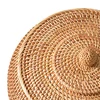 LBER Rattan Boxes with Lid Hand-Woven Multi-Purpose Wicker Tray with Durable Rattan Fiber Round 11 Inch Diameter 6