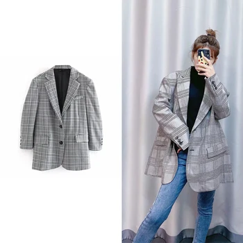 

Spring and Autumn The New Women clothing 2019 Hot sale British style retro simple trend plaid Single-breasted lapel suit jacket