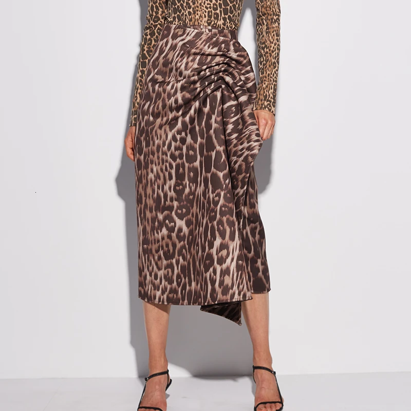 TWOTWINSTYLE Асимметричная леопардовая Женская юбка с высокой талией, с разрезом по бокам, с рюшами, нерегулярные юбки для женской одежды, модная новинка